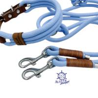 Leine Halsband Set verstellbar, hellblau, cognac, Wunschlänge Bild 3