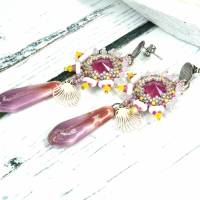 rosa bohemian keramikanhänger ohrringe, lässige boho hippie ohrstecker, geschenk weihnachten, beadwork ohrringe Bild 1