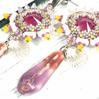 rosa bohemian keramikanhänger ohrringe, lässige boho hippie ohrstecker, geschenk weihnachten, beadwork ohrringe Bild 8