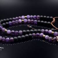 Herren Halskette aus Edelsteinen Amethyst Onyx und Hämatit mit Amethyst-Anhänger, Länge 61 cm Bild 2