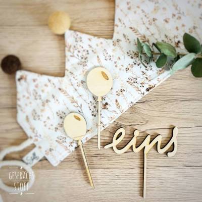 Cake Topper Holz Set bestehend aus "Zahl ausgeschrieben + 2 Luftballons", Geburtstag, Tortendekoration