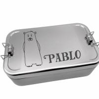 Brotdose Brotbox Lunchbox Blechdose Weißblech Name Deckel Kind personalisiert Geschenk Geburtstag silber 1100ml Bild 1