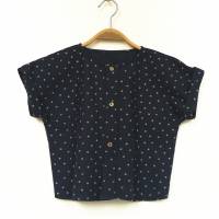 Sommer-Shirt, kurzärmlig, dunkelblau beige gepunktet, 110/116, Upcycling Bild 3