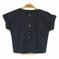 Sommer-Shirt, kurzärmlig, dunkelblau beige gepunktet, 110/116, Upcycling Bild 8