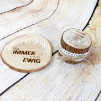 Hochzeit Ringkissen aus Holz, mit Namen, Datum und Wunschtext personalisiert inkl einer personalisierten Baumscheibe Bild 4