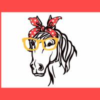 Plotterdatei Pferd mit Brille  svg, eps, gsp Bild 1