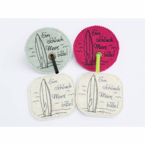 Stickdatei Meer Surfbrett Untersetzer Glasabdeckung ab 10x10cm