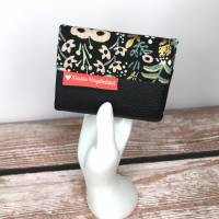 Set Umhängetasche und mini Portemonnaie schwarz mit Blumen, Goldakzenten und Lederimitat Bild 9