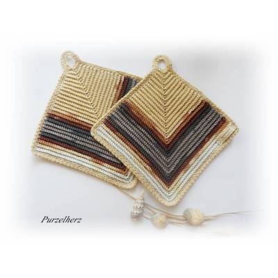1 Paar gehäkelte Topflappen Kaffee trifft Kakao - Küchenhelfer,Potholder,Geschenk,Hochzeit,Verlobung,braun,grau