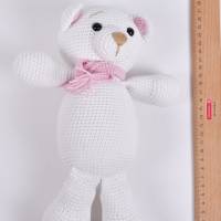 Handgefertigte gehäkelte Teddy Bär "Leonie" aus Baumwolle, weiß mit rosa Schleife, Kuscheltier, Geschenk für Kin Bild 6