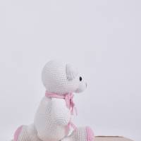 Handgefertigte gehäkelte Teddy Bär "Leonie" aus Baumwolle, weiß mit rosa Schleife, Kuscheltier, Geschenk für Kin Bild 7