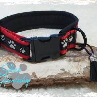 Hundehalsband Schwarz-Rot mit Pfötchen und Klickverschluß – verstellbar Bild 2