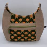 Hobo-Bag, Handtasche, Umhängetasche Tulpen retro grün/braun/beige, Handarbeit Bild 2