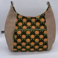 Hobo-Bag, Handtasche, Umhängetasche Tulpen retro grün/braun/beige, Handarbeit Bild 3