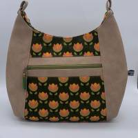 Hobo-Bag, Handtasche, Umhängetasche Tulpen retro grün/braun/beige, Handarbeit Bild 5
