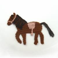 Pferd Häkelapplikation , Applikation Brauner zum Aufnähen für Kinder, braunes Pony für Schultüte, Sattel in Wunschfar Bild 4