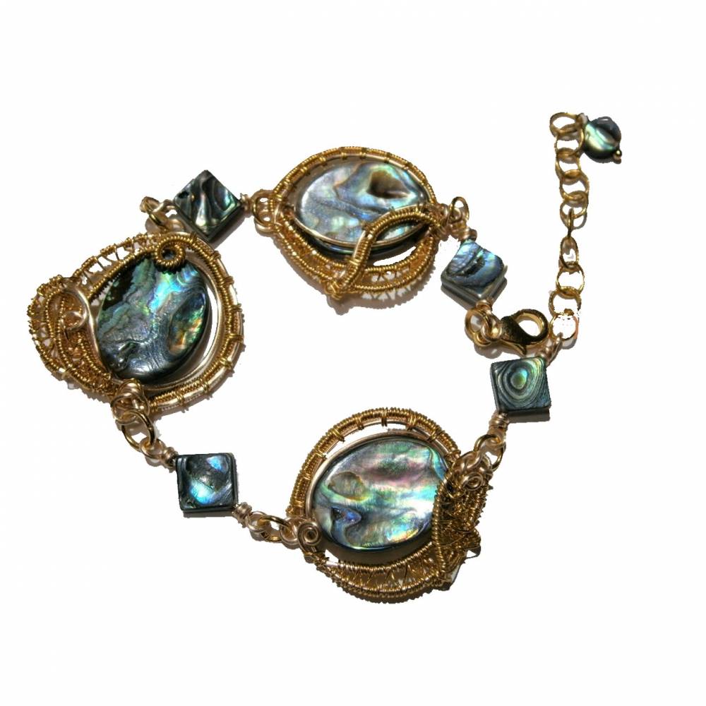 Armband Abalone handgemacht Seeopal wirework goldfarben boho Bild 1