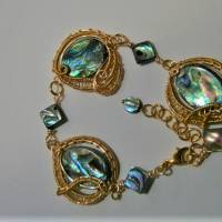 Armband Abalone handgemacht Seeopal wirework goldfarben boho Bild 3