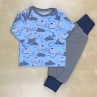 Kleidungsset Gr. 74; Babykleidung Nilpferde; Shirt & Pumphose; Erstausstattung Baby; Geschenk; amerikanischer Ausschnitt Bild 1