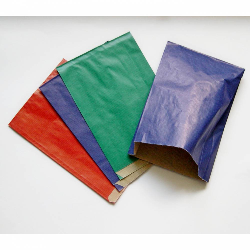 Papier-Tüten, Geschenktüten, rot, blau, grün, Kraftpapier Flachbeutel, Geschenkverpackung, Papierbeutel ohne Boden Bild 1