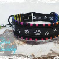 Hundehalsband Rainbow-Schwarz mit Pfötchen und Klickverschluß – verstellbar Bild 1