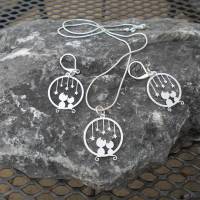 Schmuckset Filigran Katze mit Sternenregen weiß Stecker,  Halskette oder Ohrhänger 925 Bild 2