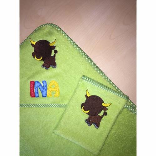 Kapuzenbadetuch + Waschlappen,100 x 100 cm