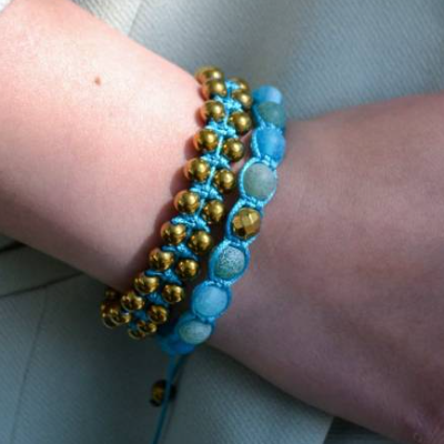 Damen Armband-Set aus Edelsteinen Achat und Hämatit, Makramee Armband, Geschenk für sie, 10 mm