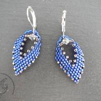 Ohrhänger Blau mit Silber kleines Blatt Peyote Bild 1