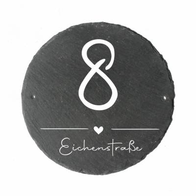 exklusive Hausnummer mit Zahl und Straßenname personalisiert, rundes Hausnummernschild, wetterfestes Adressschild