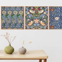 WILLIAM MORRIS 3er Set Kunstdruck Poster Triptychon Vintage, Wanddeko, Florale Muster Pattern, Strukturen, Blumen, Vögel Bild 1