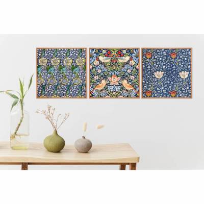 WILLIAM MORRIS 3er Set Kunstdruck Poster Triptychon Vintage, Wanddeko, Florale Muster Pattern, Strukturen, Blumen, Vögel