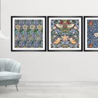 WILLIAM MORRIS 3er Set Kunstdruck Poster Triptychon Vintage, Wanddeko, Florale Muster Pattern, Strukturen, Blumen, Vögel Bild 5
