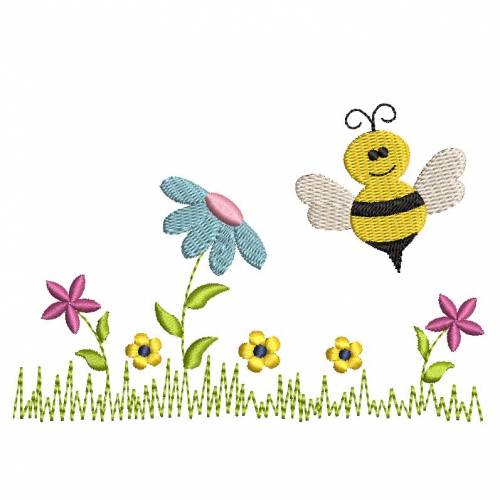 Stickdatei Blumenwiese Biene Hummel verschiedene Größen