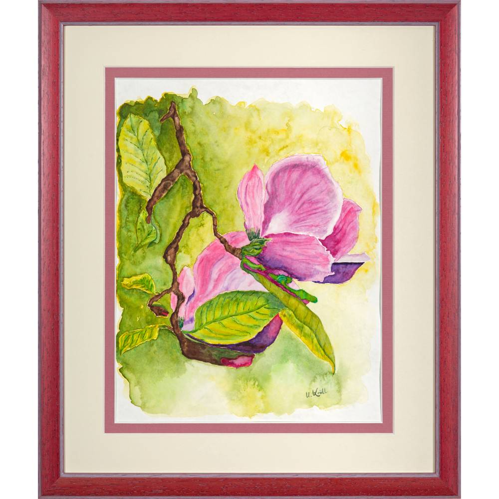 Magnolienblüten - Original Aquarellmalerei, gerahmtes Unikat Bild 1