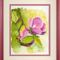 Magnolienblüten - Original Aquarellmalerei, gerahmtes Unikat Bild 1
