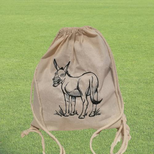 Baumwoll-Rucksack, bestickt mit einem dekorativen Esel-Motiv, Sommer-Turnbeutel mit einem lustigen Esel