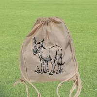 Baumwoll-Rucksack, bestickt mit einem dekorativen Esel-Motiv, Sommer-Turnbeutel mit einem lustigen Esel Bild 1