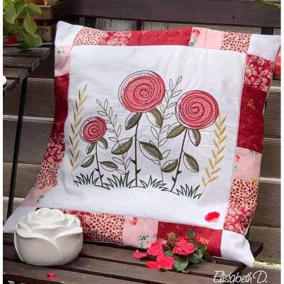 * Edle Kringelrosen Stickdatei * Doodle, farbig und Redwork, je 4 Größen, 12 Dateien