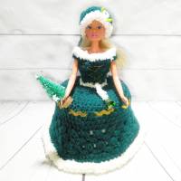 Weihnachts - Frau , Chrissie Christmas, grünes Kleid,Puppe, Klorollenhut, Klopapierhut, gehäkelt 4 Bild 1