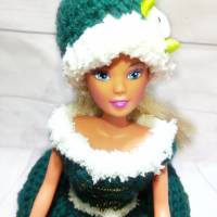 Weihnachts - Frau , Chrissie Christmas, grünes Kleid,Puppe, Klorollenhut, Klopapierhut, gehäkelt 4 Bild 5