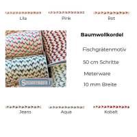 Baumwollkordel-100 % Baumwolle-50 cm-Meterware-10 mm Breite-Fischgrätenmotiv Bild 1
