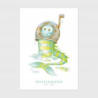 Postkarte Wassermann A6 · Sternzeichen Geburtstag Geburt Aquarell Buntstift Januar Februar
