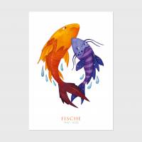 Postkarte Fische A6 · Sternzeichen Geburtstag Geburt Aquarell Buntstift Februar März Bild 1