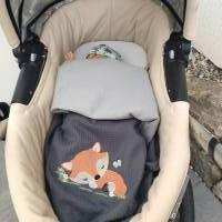 Babydecke - Wiegendecke Grau mit Fuchs schlafend Bild 4