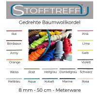 Gedrehte/ Geflochtene Baumwollkordel-50 cm Schritte-Meterware-ca.8 mm Stärke-18 verschiedene Farben Bild 1