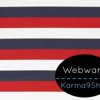 0,5m Webware Kim Streifen weiss / rot / dunkelblau Bild 1
