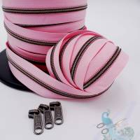 1m endlos Reißverschluss inkl. 3 Zippern - breit metallisiert rosa - oxyd Bild 1