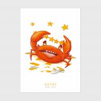 Postkarte Krebs A6 · Sternzeichen Geburtstag Geburt Aquarell Buntstift Juni Juli