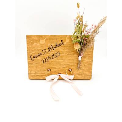 Ringbrett Ringkissen zur Hochzeit aus hochwertigem Eichenholz mit Wunschgravur